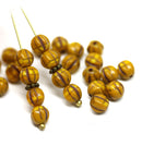 6mm Yellow brown round melon shape czech glass beads, 30Pc