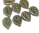 18x13mm Dark gray large leaves, copper wash Czech glass beads, 8Pc