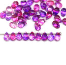 5x7mm Bright pink purple Czech glass teardrop beads - 50pc