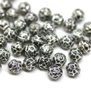 5mm Black rose bud beads, silver wash rose flower round bead, 50pc