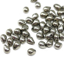 5x7mm Dark silver teardrop beads Czech glass drops, 50pc