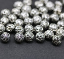 5mm Black rose bud beads, silver wash rose flower round bead, 50pc