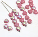 6mm Opaque pink heart czech glass small beads AB finish - 30pc