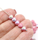 6mm Opaque pink heart czech glass small beads AB finish - 30pc
