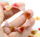 12x9mm Pink red yellow triangle beads Czech glass, 25Pc
