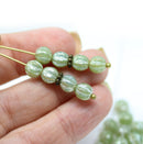 6mm Light green round melon shape czech glass beads, silver wash, 30Pc