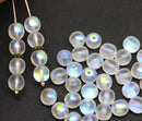 6mm Frosted clear AB finish round druk czech glass beads, 40Pc