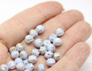 6mm Light blue round melon shape czech glass beads, golden wash, 30Pc