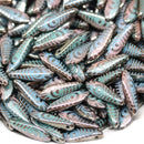 5x16mm Peacock ornament dagger blue pink czech glass beads - 10pc