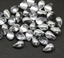 6x9mm Clear silver teardrops, Czech Glass drop beads, 40pc