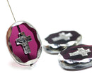 25x19mm Purple cross Czech glass large oval flat beads, 1Pc