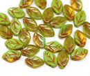 12x7mm Yellow green leaf beads Czech glass 30Pc