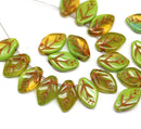 12x7mm Yellow green leaf beads Czech glass 30Pc