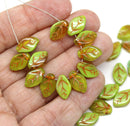 12x7mm Yellow green leaf beads Czech glass 30Pc