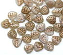 9mm Beige brown Czech glass heart shaped triangle leaf, 40pc