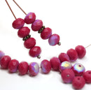 5x7mm Matte red czech glass rondelle beads, AB finish, 25pc