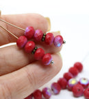 5x7mm Matte red czech glass rondelle beads, AB finish, 25pc