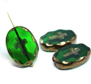 25x19mm Emerald green cross Czech glass large oval flat beads, 1Pc