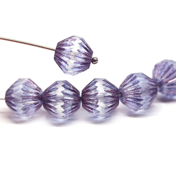 11mm Large bicone beads pale blue with purple luster - 6pc