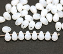 4x6mm Opal white small drops czech glass, 50Pc