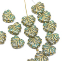 11x13mm Opal green maple leaf beads, gold wash - 15pc