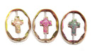 25x19mm Clear vitrail cross Czech glass large oval flat beads, 1Pc