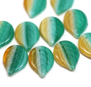 18x13mm Green yellow Czech glass leaves, 10Pc