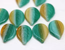 18x13mm Green yellow Czech glass leaves, 10Pc