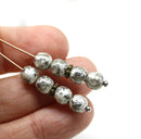 6mm Silver crackle round light gray druk czech glass beads, 40Pc