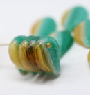 18x13mm Green yellow Czech glass leaves, 10Pc