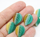 18x13mm Green yellow Czech glass leaves, 10Pc