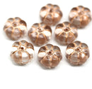 12mm Clear puffy pansy flower czech glass, copper inlays, 8pc