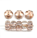 12mm Clear puffy pansy flower czech glass, copper inlays, 8pc