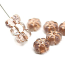 12mm Clear puffy pansy flower czech glass, copper inlays, 8pc