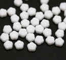 6mm Opaque white daisy flower czech glass beads, 40pc