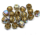 2.5mm hole light brown 8mm melon shape beads, golden wash - 20pc