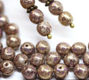 6mm Old gold purple crackle round druk czech glass beads, 40Pc