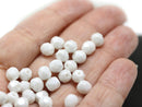 6mm White with luster czech glass beads round faceted, 30Pc