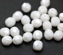6mm White with luster czech glass beads round faceted, 30Pc
