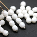 6mm White with luster czech glass beads round faceted, 30Pc
