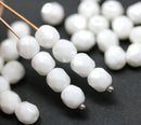 6mm White with luster czech glass beads round faceted, 30Pc