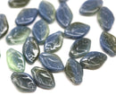 12x7mm Mixed blue gray leaf beads Czech glass, 30Pc
