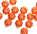 9mm Dark orange Czech glass daisy flower beads copper inlays, 20pc