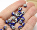 5x7mm Cobalt blue czech glass rondelle beads matte silver finish - 25pc