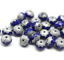 5x7mm Cobalt blue czech glass rondelle beads matte silver finish - 25pc