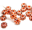 9mm Dark orange Czech glass daisy flower beads silver inlays, 20pc