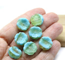 14mm Mixed blue yellow pansy flower, Czech glass flat daisy, 8Pc