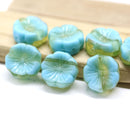 14mm Mixed blue yellow pansy flower, Czech glass flat daisy, 8Pc