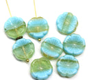 14mm Mixed blue yellow pansy flower, Czech glass flat daisy, 8Pc