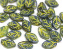 12x7mm Mixed gray leaf beads yellow wash Czech glass, 30Pc